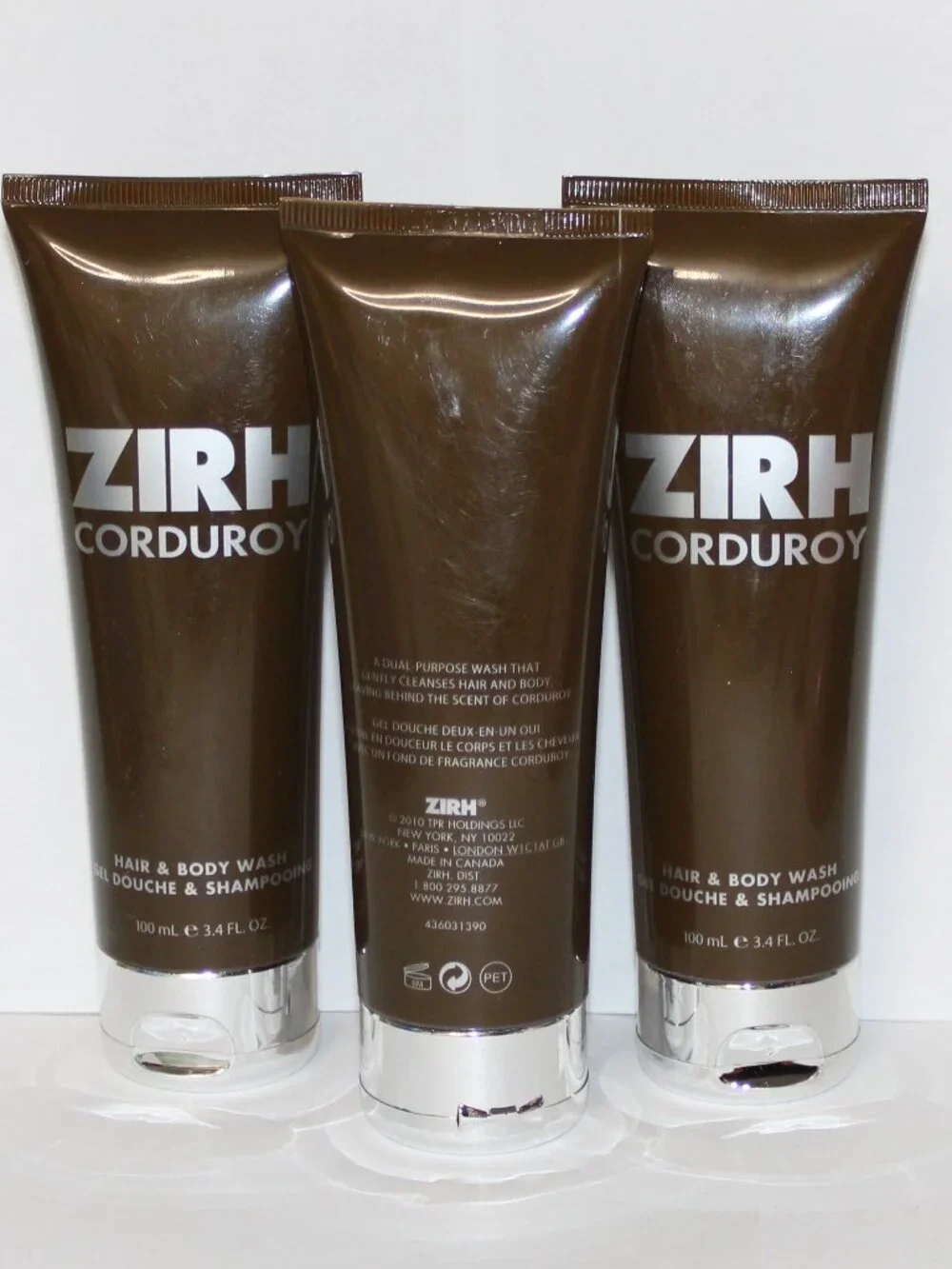 ZIRH CORDUROY HAIR & BODY WASH 3.4 OZ LOT OF 3